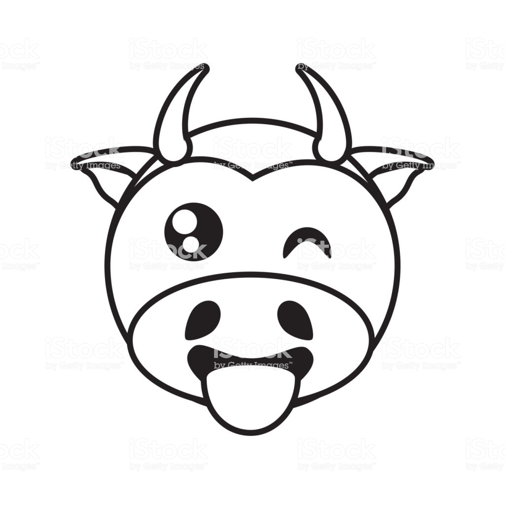 1024x1024 Cow Face Drawing Clipart Picture Side Simple Cartoon Outline