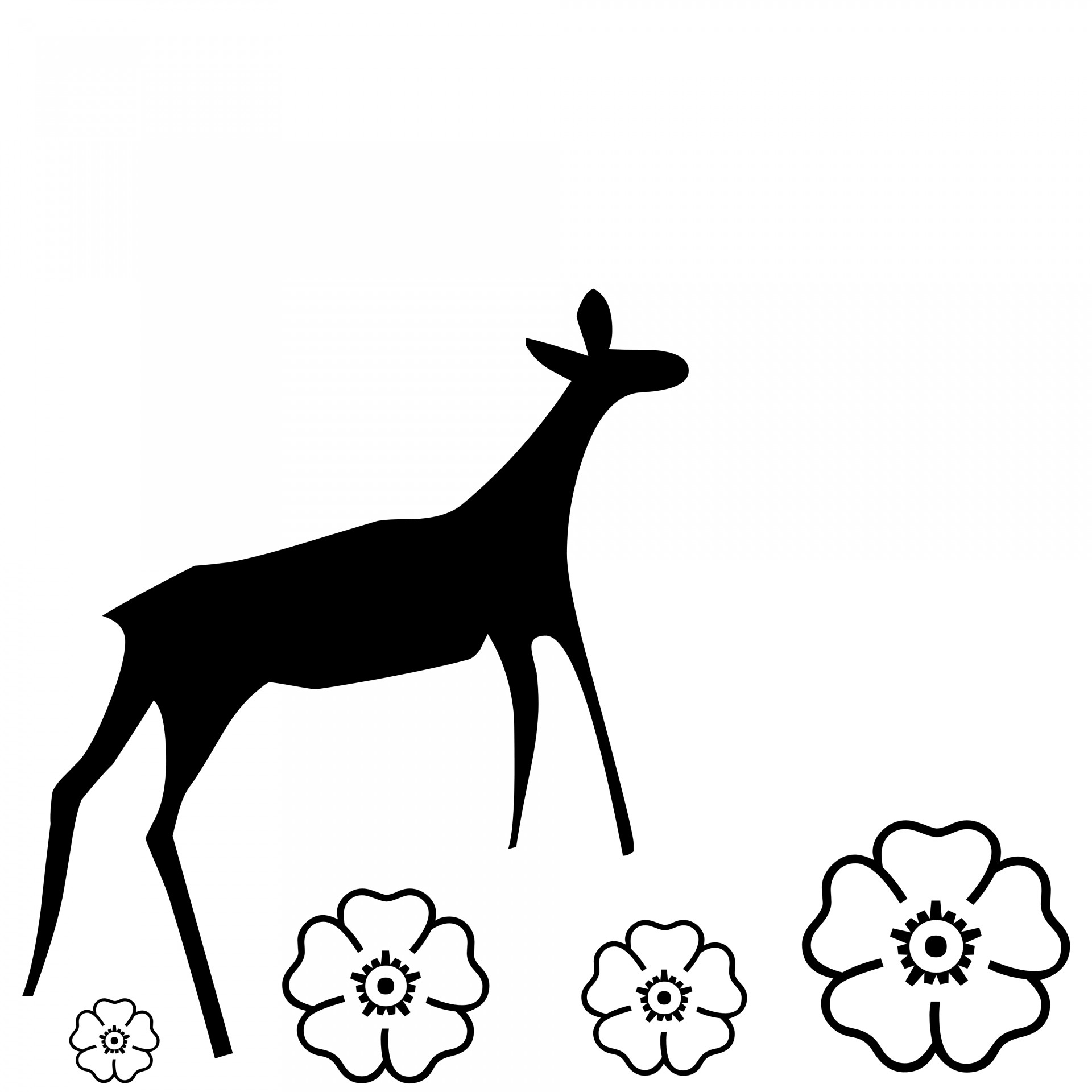 1920x1920 Doe, Deer, Silhouette, Flowers, Black