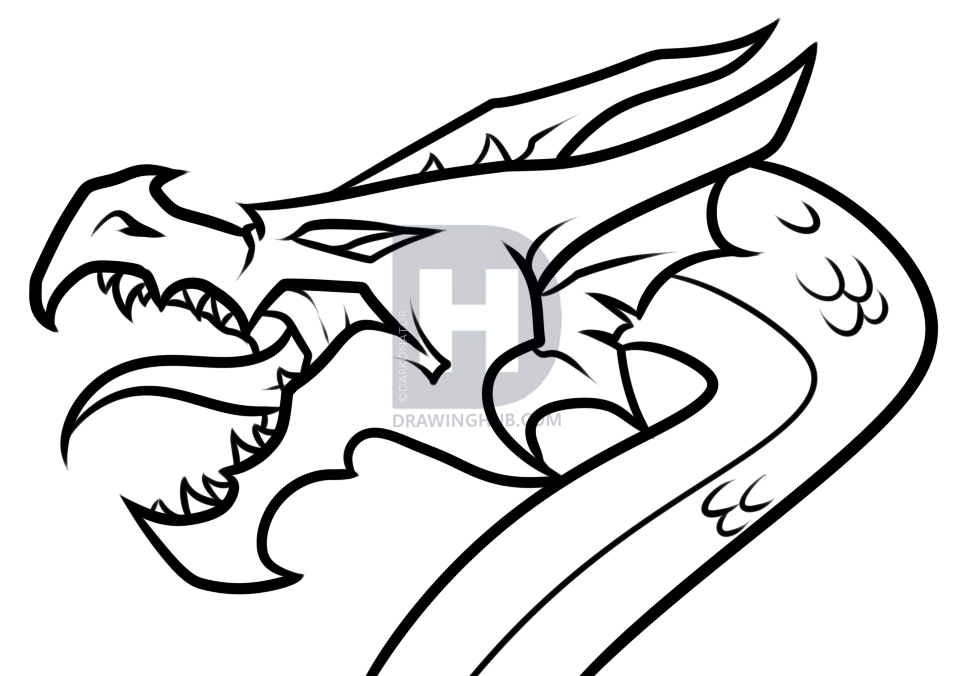 964x676 How To Draw A Dragon Head For Beginners, Step