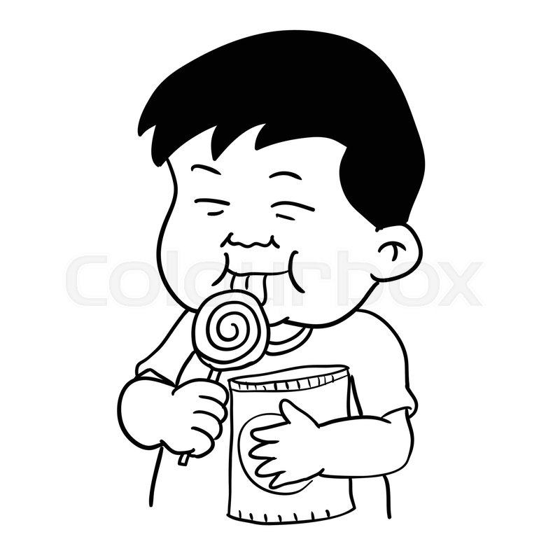 800x800 Hand Drawing Of Fat Boy With Snack And Stock Vector Colourbox