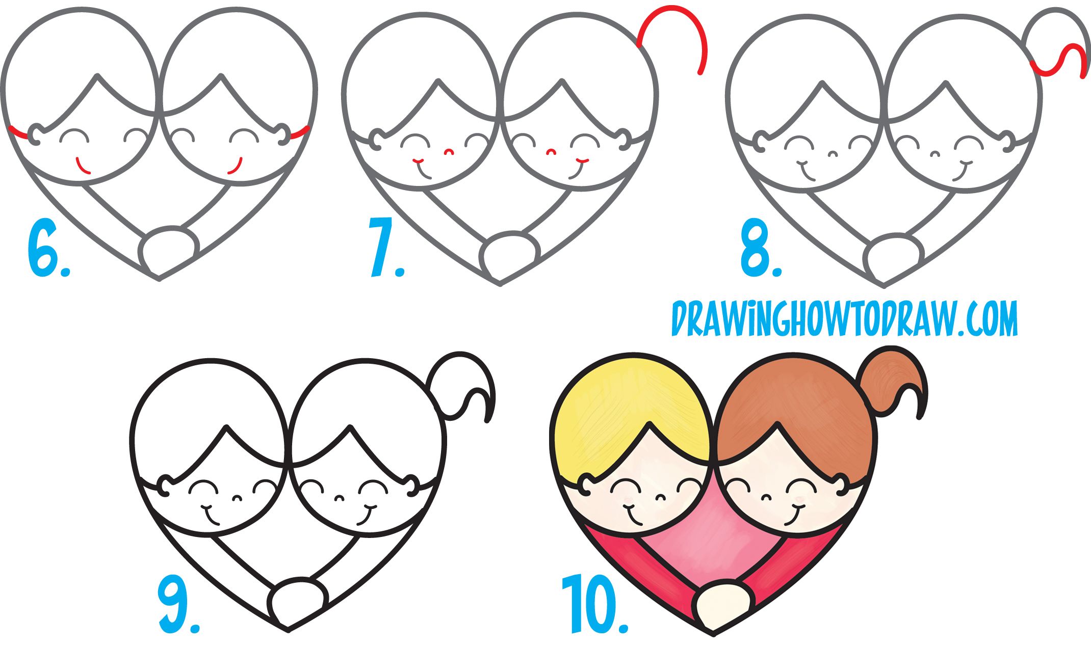 2140x1268 How To Draw Cartoon Kids Hugging To Form A Heart