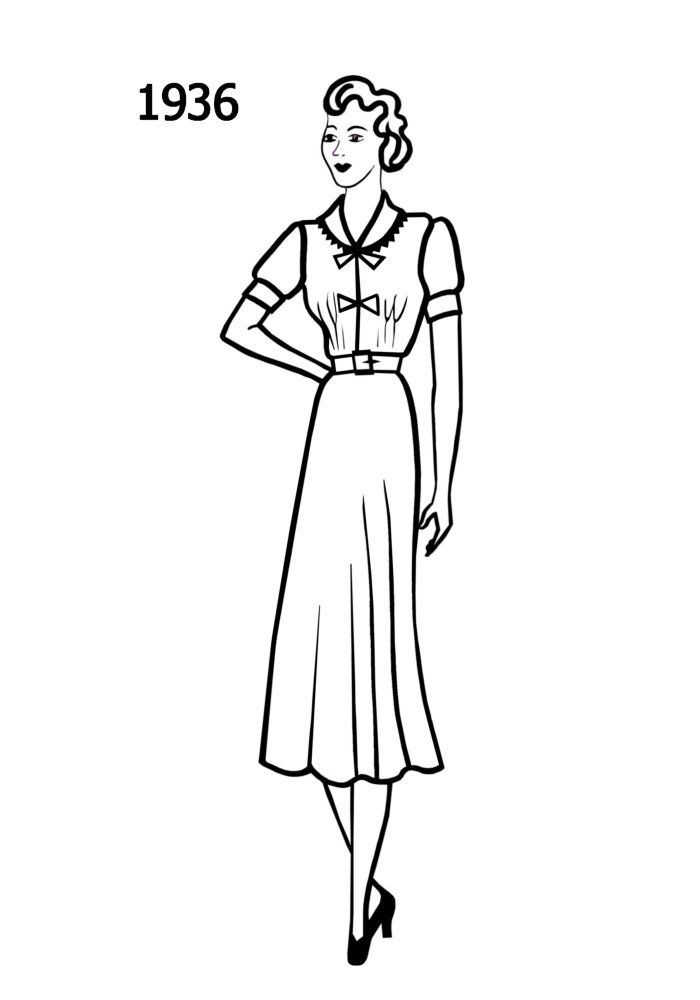 700x1000 Fashion History Line Drawing Of Simple Day Dress Vintage