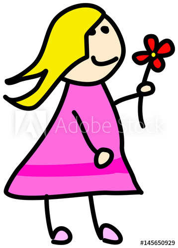 358x500 Simple Child Stickman Illustration Drawing Of Girl With Blonde