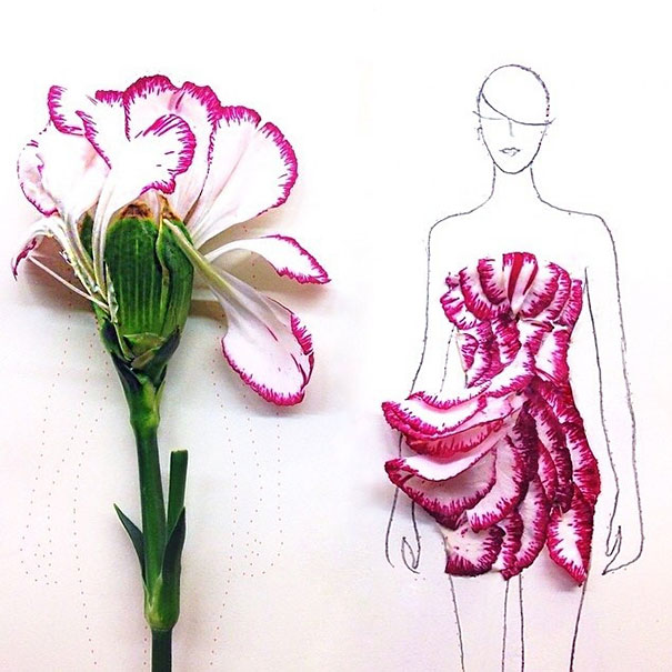 605x605 Designer Turns Real Flower Petals Into Fashion Illustrations