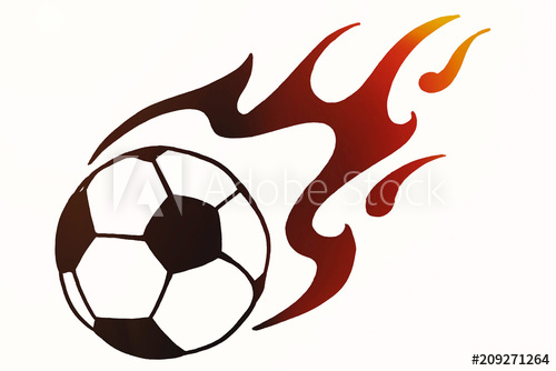 500x334 Soccer Ball In Fire, Hand Drawn Simple Illustration, Black Ball