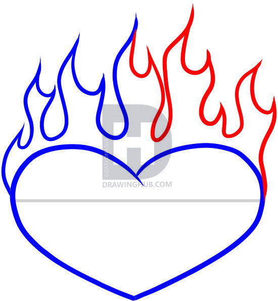 550x596 How To Draw A Heart On Fire, Step