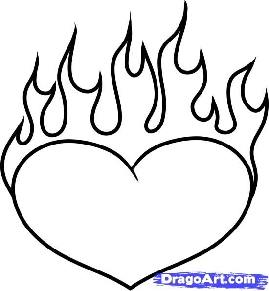 550x596 How To Draw A Heart On Fire Step