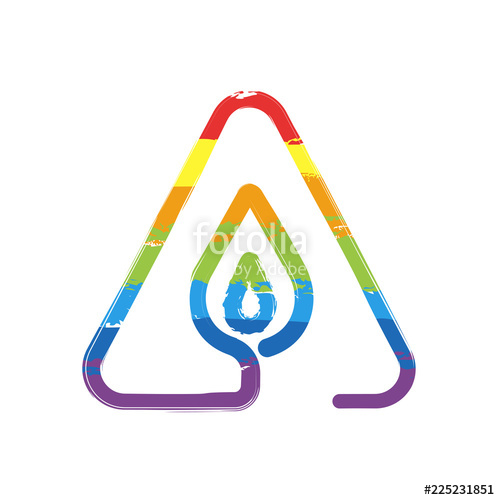 500x500 Fire Flame In Warning Triangle Linear Symbol With Thin Outline
