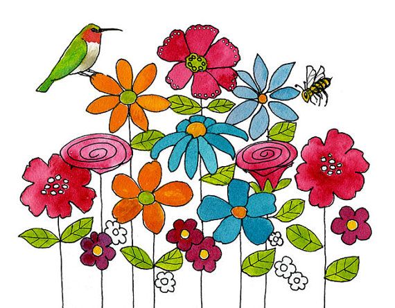 570x445 Watercolor Print Hummingbird Honey Bee Kitchen Art