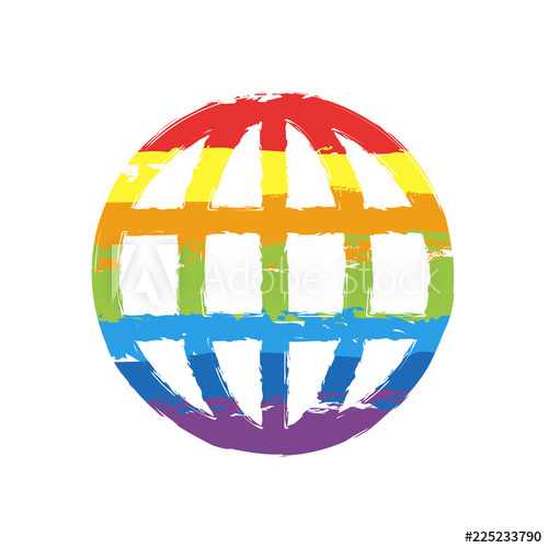 500x500 Simple Globe Icon Linear Drawing Sign With Lgbt Style, Seven