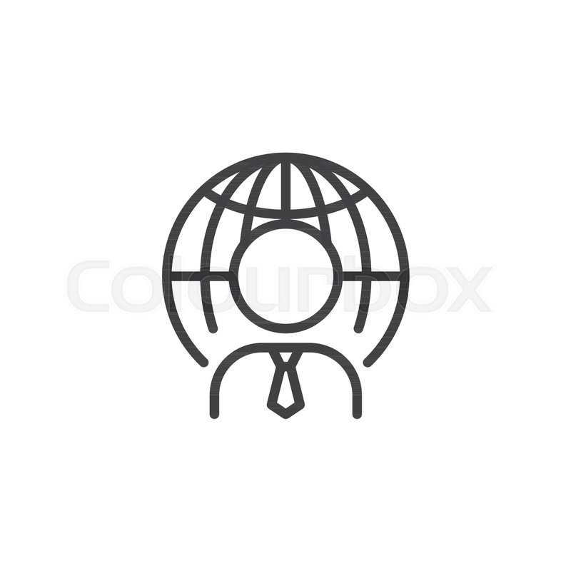 800x800 Businessman With Globe Outline Icon Stock Vector Colourbox