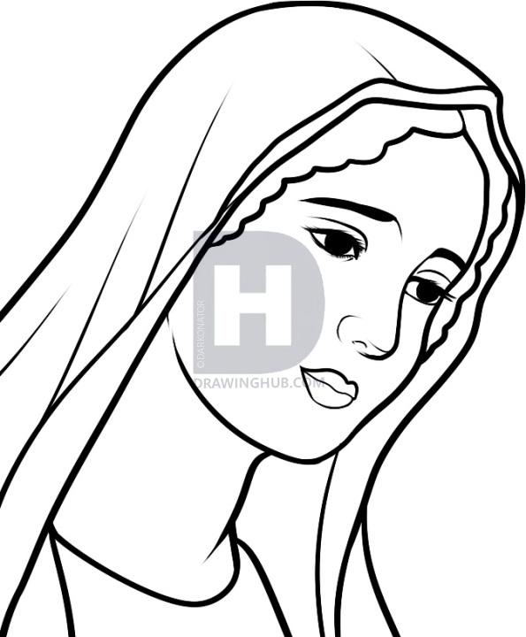 595x720 How To Draw Mary, Virgin Mary, Step