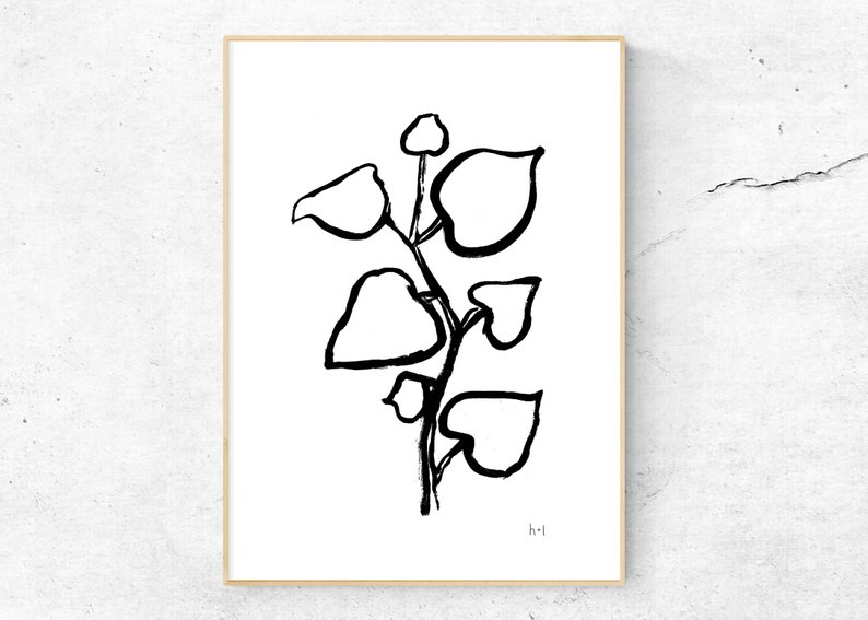 794x567 Hibiscus Leaves Poster Digital Download Line Drawing Ink Etsy