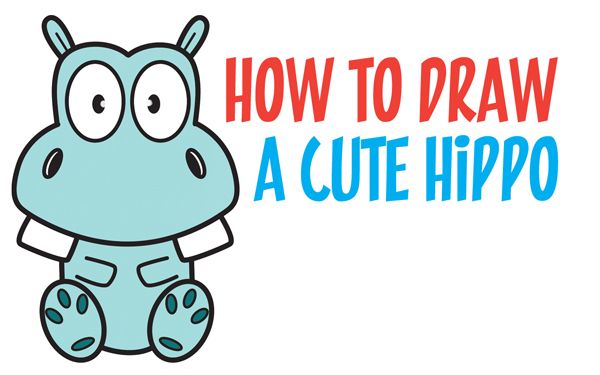 600x375 How To Draw A Cute Cartoon Hippo Simple Steps Drawing Lesson