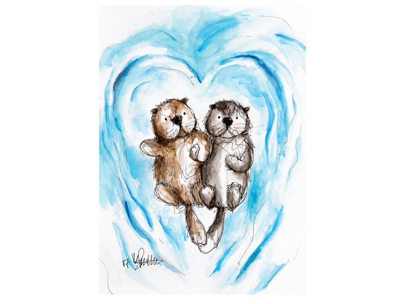 794x596 Otters Holding Hands Watercolor Painting Art Print Love Gift Etsy