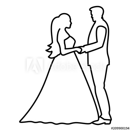 500x500 Bride And Groom Holding Hands Icon Black Color Illustration Flat