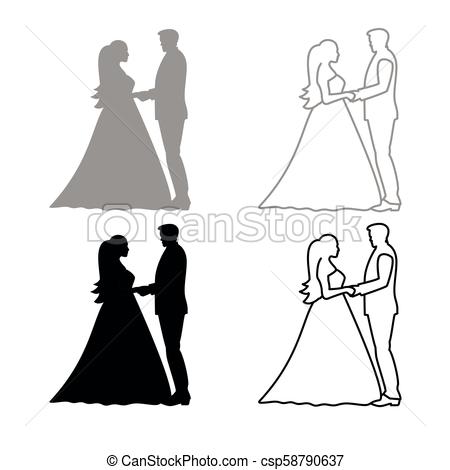 450x470 Bride And Groom Holding Hands Icon Outline Set Grey Black Color