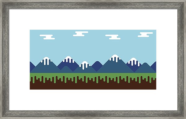 600x384 Simple Flat Game Design With Icy Mountains Landscape Framed Print