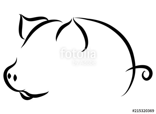 500x367 Continuous Line Drawing Of Cute Pig Vector Illustration Simple