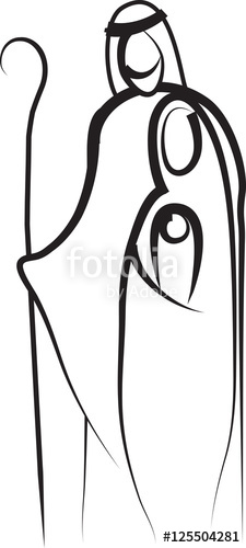 225x500 Holy Family Christmas Abstract Religious Nativity Drawing, Vector
