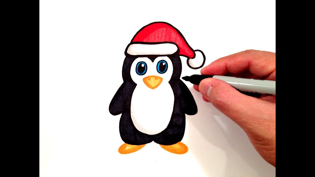 1280x720 How To Draw A Penguin With A Santa Hat