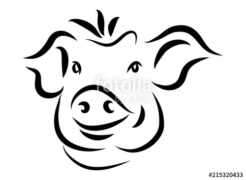 500x367 Continuous Line Drawing Of Cute Pig Vector Illustration Simple