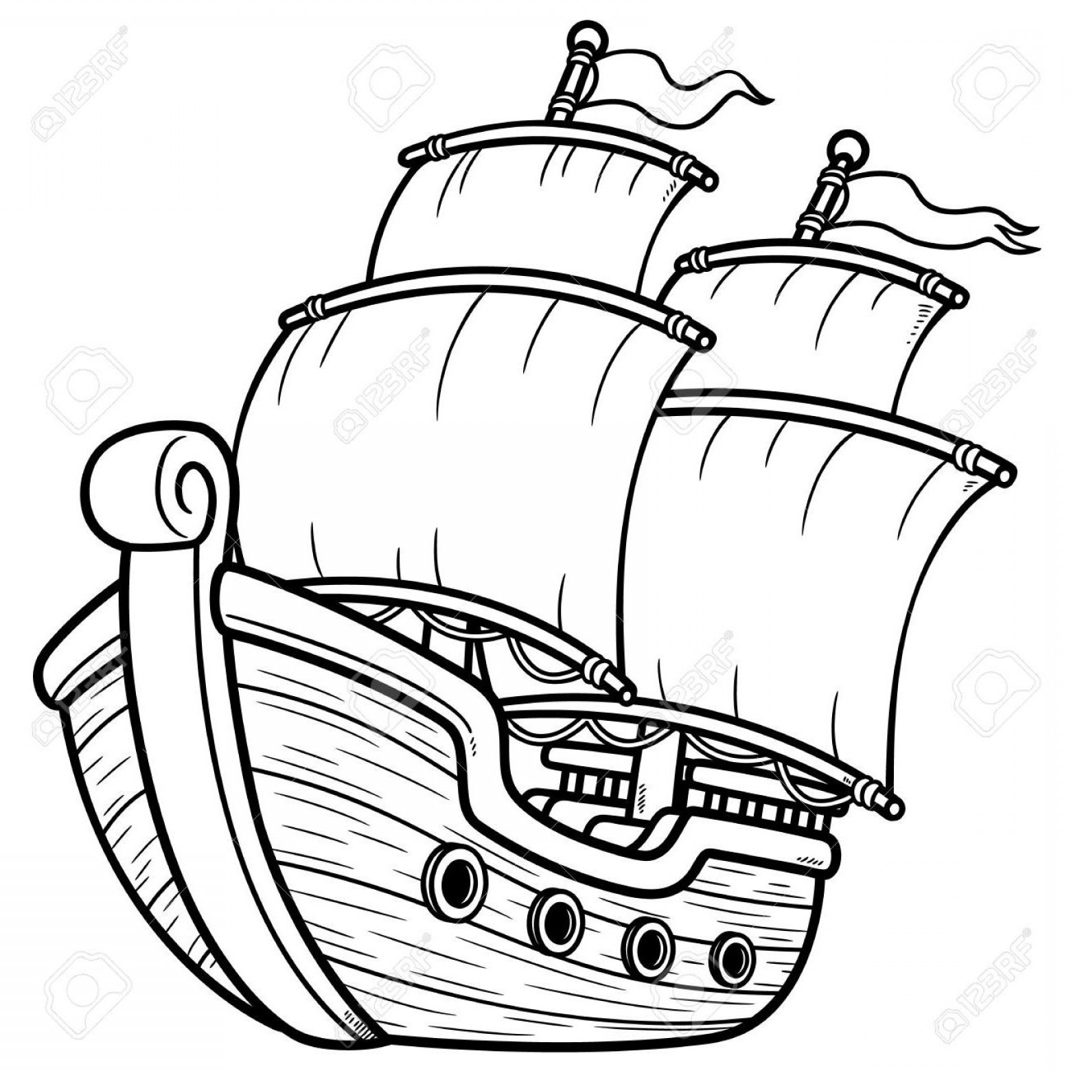 1560x1560 Best Free Pirate Ship Line Art Vector Cdr Soidergi