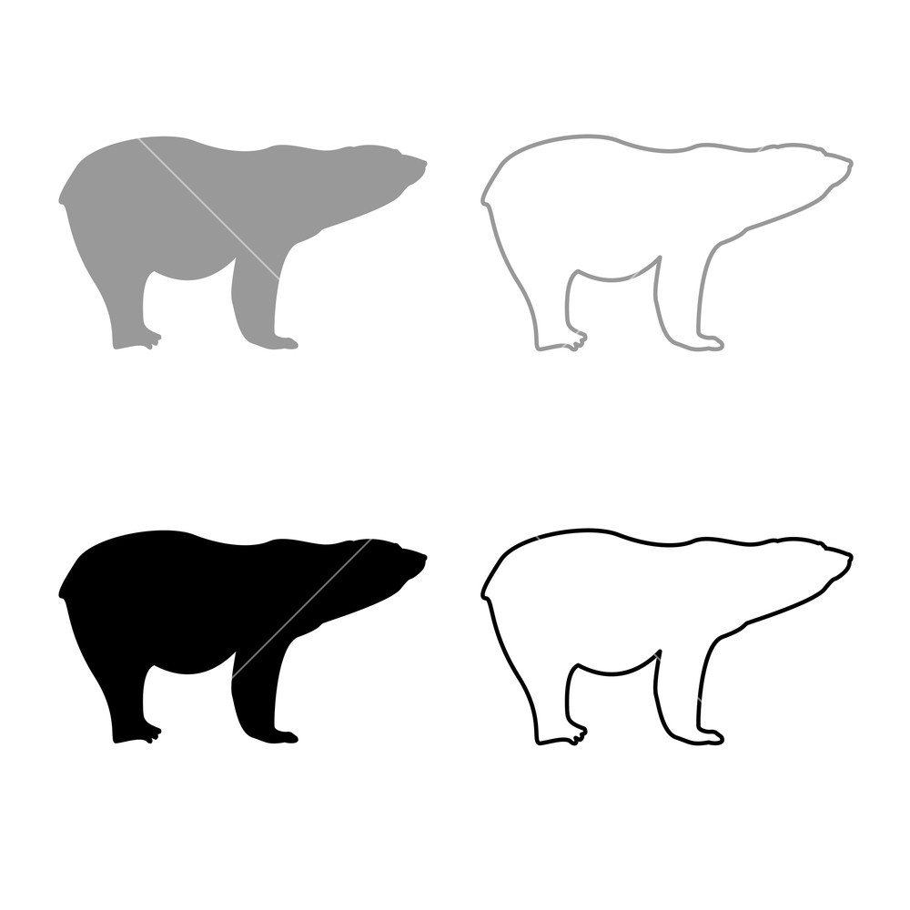 1000x1000 Polar Bear Icon Set Grey Black Color Illustration Flat Style