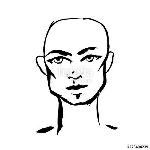 500x500 Brush Grunge Style Simple Portrait Of Bald Headed Man Ink