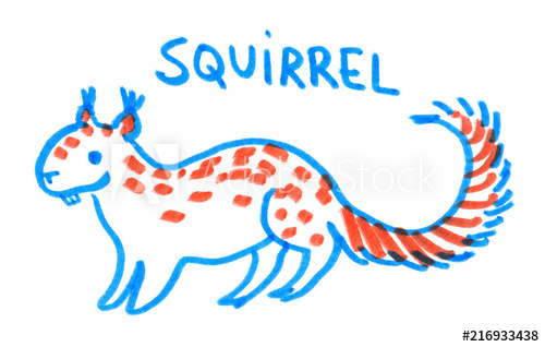 500x318 Cute Simple Drawing Of A Squirrel Painted In Highlighter Felt Tip