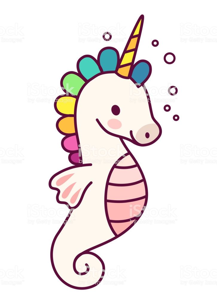 726x1024 Cute Sea Horse Unicorn With Purple Mane Simple Cartoon Vector