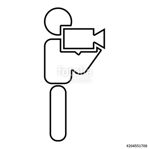500x500 Man With Video Camera Stick Icon Black Color Illustration Flat