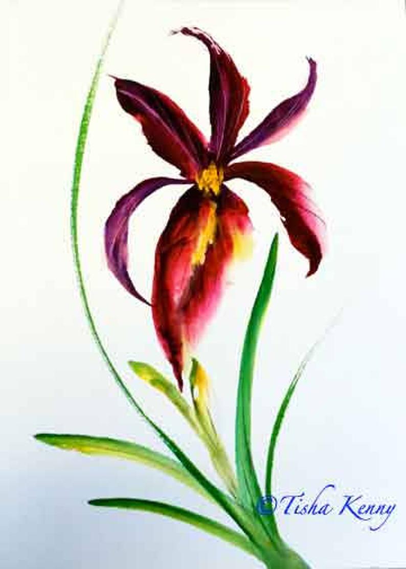 794x1112 Simple Magenta Iris Asian Brush Painting On Watercolor Paper Etsy
