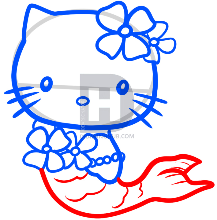 709x720 How To Draw Mermaid Hello Kitty, Step
