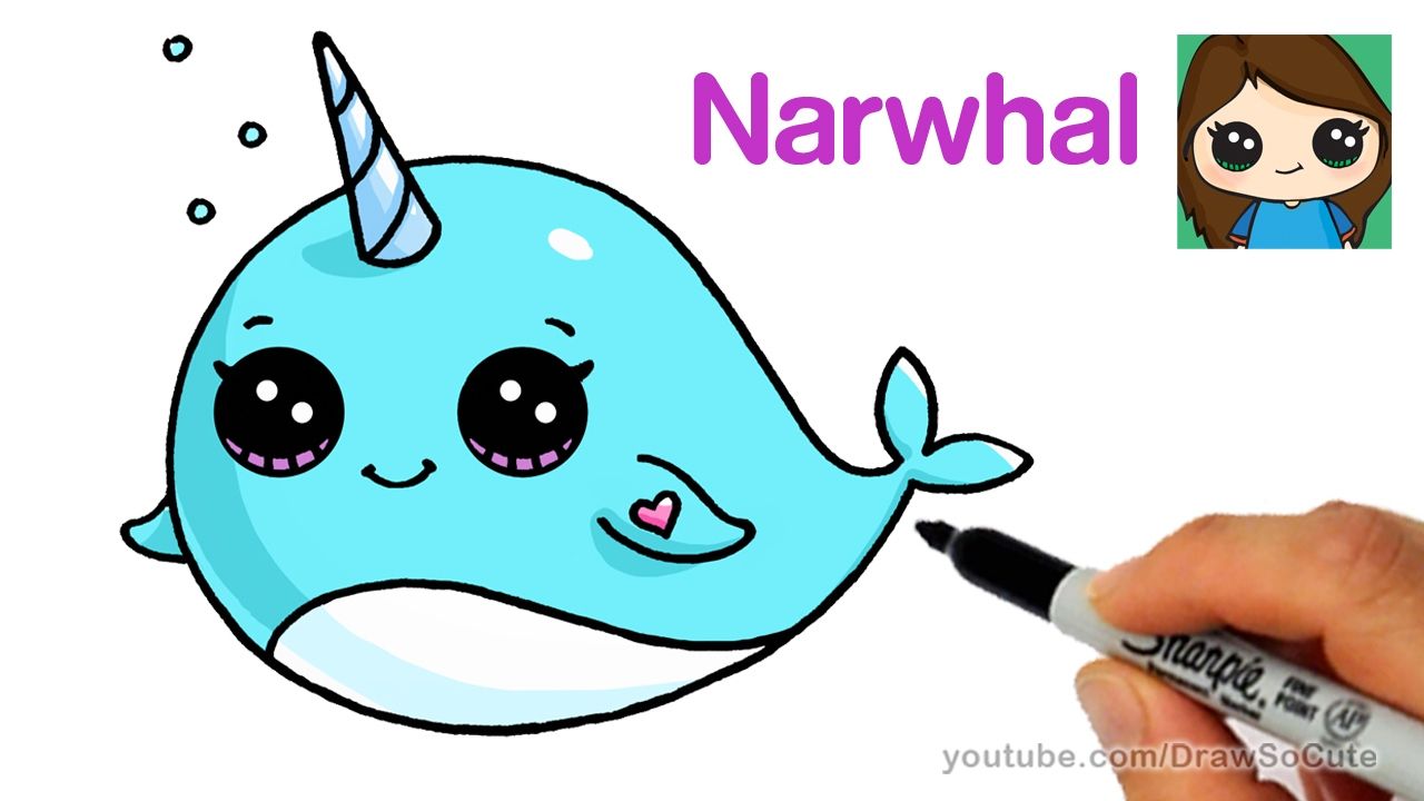 1280x720 Cute Whale Drawing How To Draw A Cartoon Narwhal Unicorn Whale