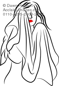 204x300 simple line drawing of a woman drying her face with a towel