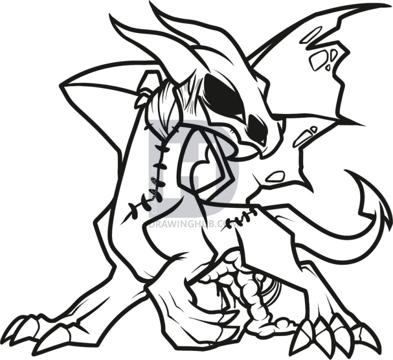 786x720 How To Draw A Zombie Dragon, Zombie Dragon, Step