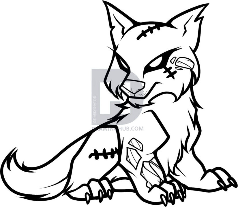825x720 How To Draw A Zombie Wolf, Zombie Wolf, Step