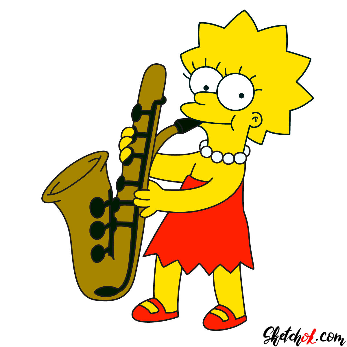 1200x1200 How To Draw Lisa Simpson Playing The Saxophone