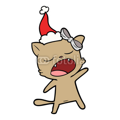 400x400 Line Drawing Of A Singing Cat Wearing Santa Hat Buy Photos Ap