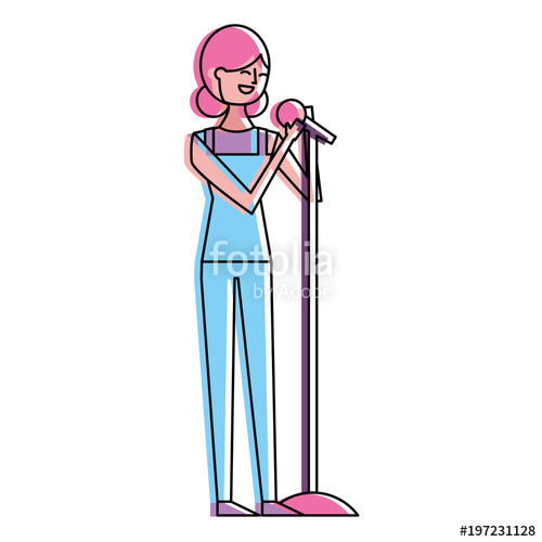 500x500 Woman Character Singing Song With Microphone Vector Illustration