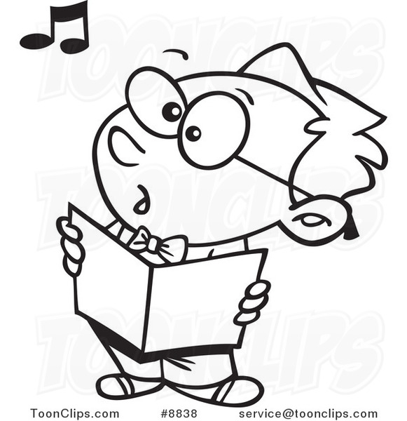 581x600 Cartoon Black And White Line Drawing Of A Boy Singing In Choir