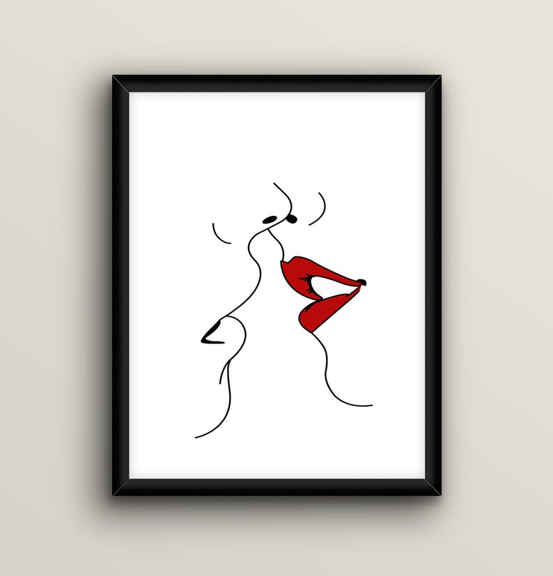 794x827 couple kiss print line art minimal kiss print one line drawing etsy