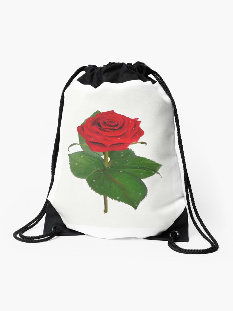 750x1000 Single Red Rose With Raindrops Drawstring Bag