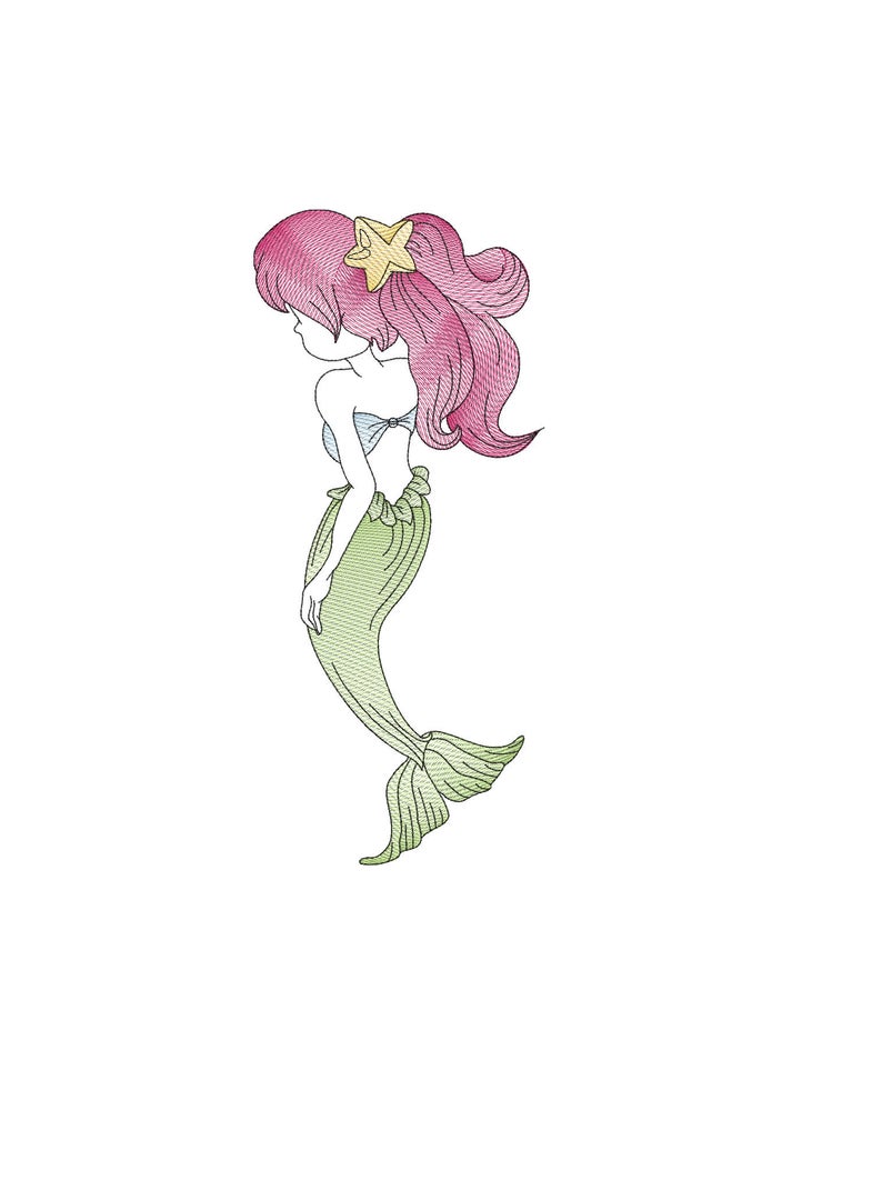 794x1071 Mermaid Siren Sketch Embroidery Machine Design Digital Etsy