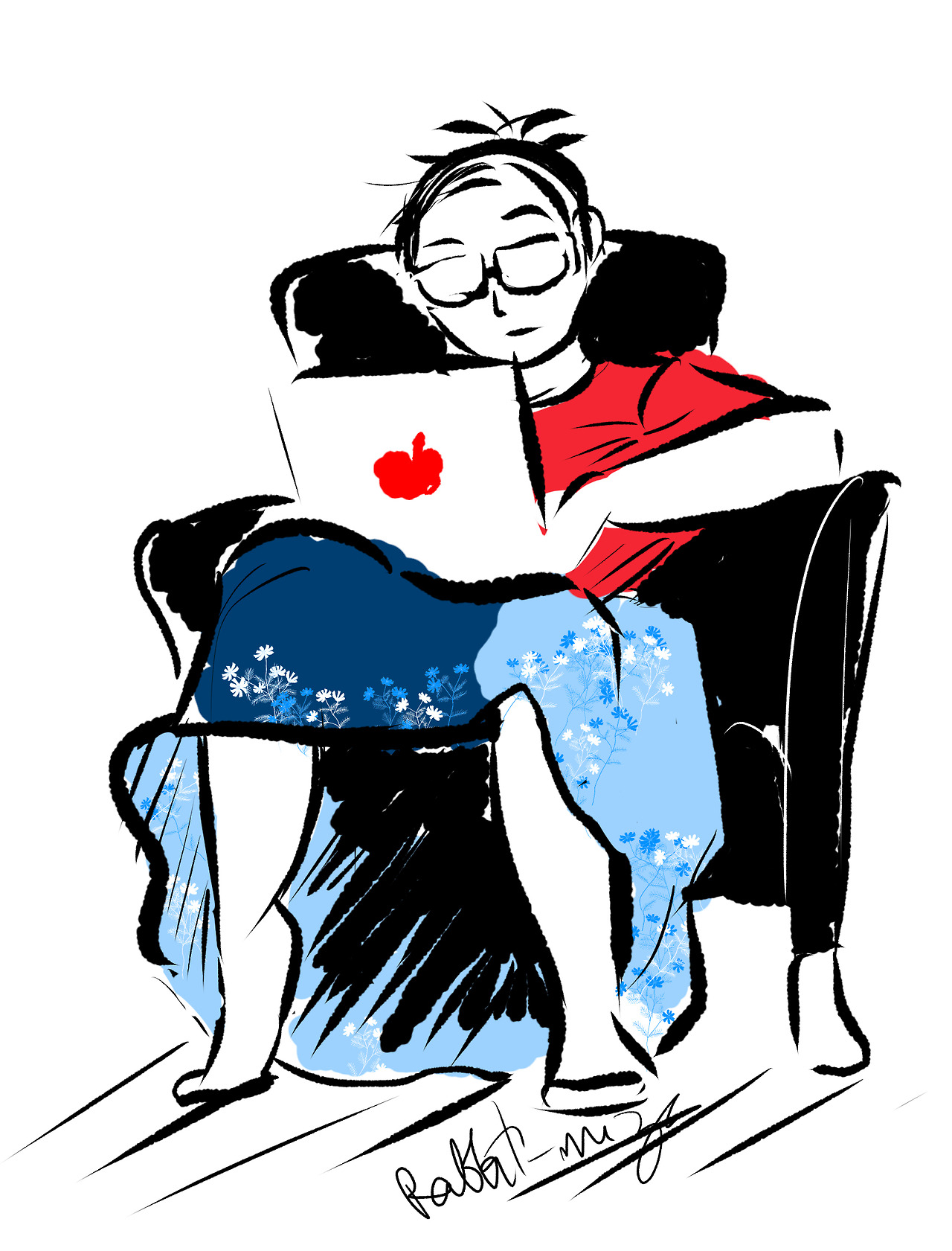 1280x1681 Rabbit Miza's Drawings My Sister On Her Laptop In Front Of Me I