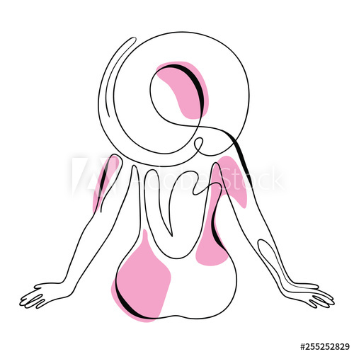 500x500 One Line Drawing Woman In Hat Sitting On The Beach Modern