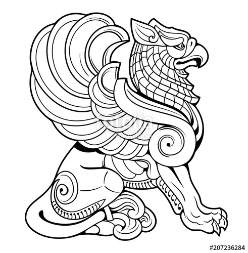 491x500 Vector Drawing Of A Sitting Griffin Stock Image And Royalty Free