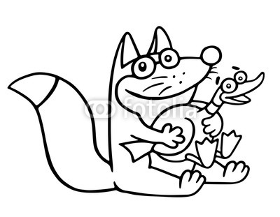 400x311 Cartoon Fox Caught A Big Duck And Was Sitting Happy Vector