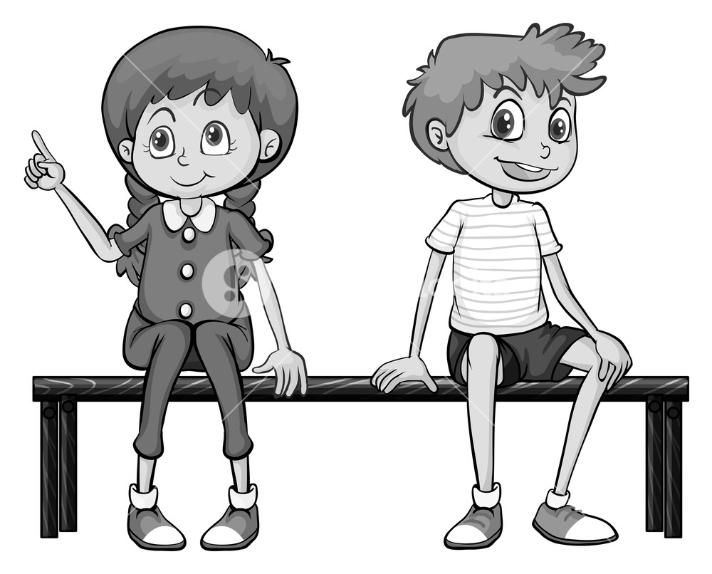 1000x806 Girl And Boy Sitting On A Bench Illustration Royalty Free Stock